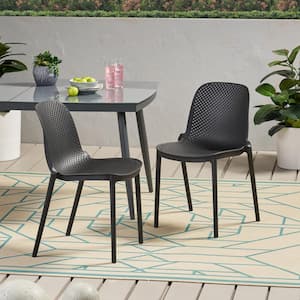 Ivy Black Stackable Plastic Outdoor Patio Dining Chair (2-Pack)