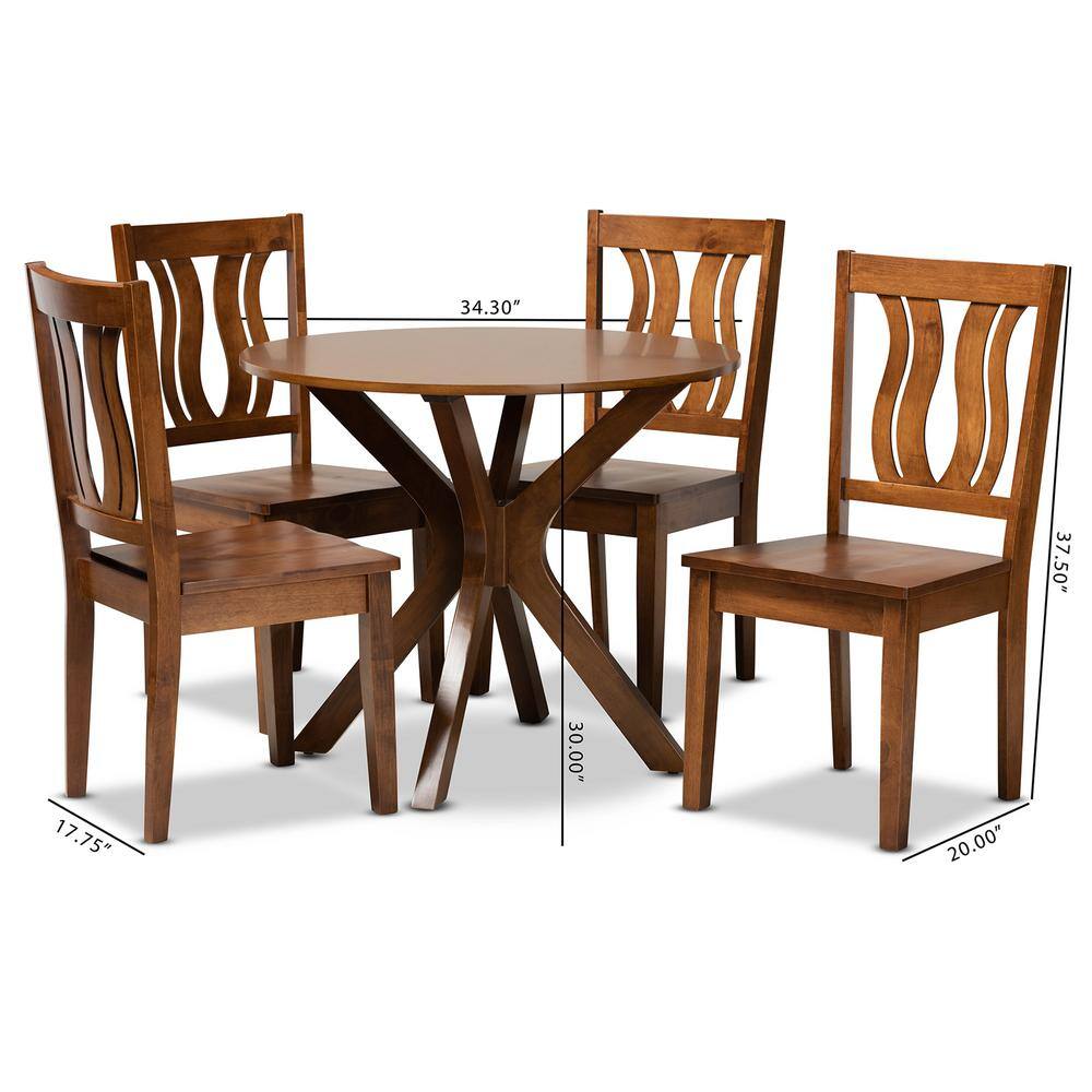 Mare 5-piece Walnut Brown Dining Set with dimensions