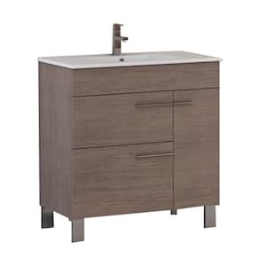 Cup 31.50 in. W x 18 in. D x 34 in. H Bath Vanity in Medium Oak with White Ceramic Top with White Sink