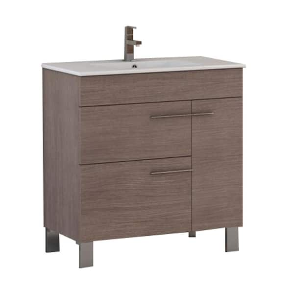 Cup 32 in. Single Sink Medium Oak Bath Vanity with White Porcelain Top (Assembled)