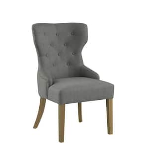 Gray and Brown Polyester Button Tufted Wing Back Dining Chair