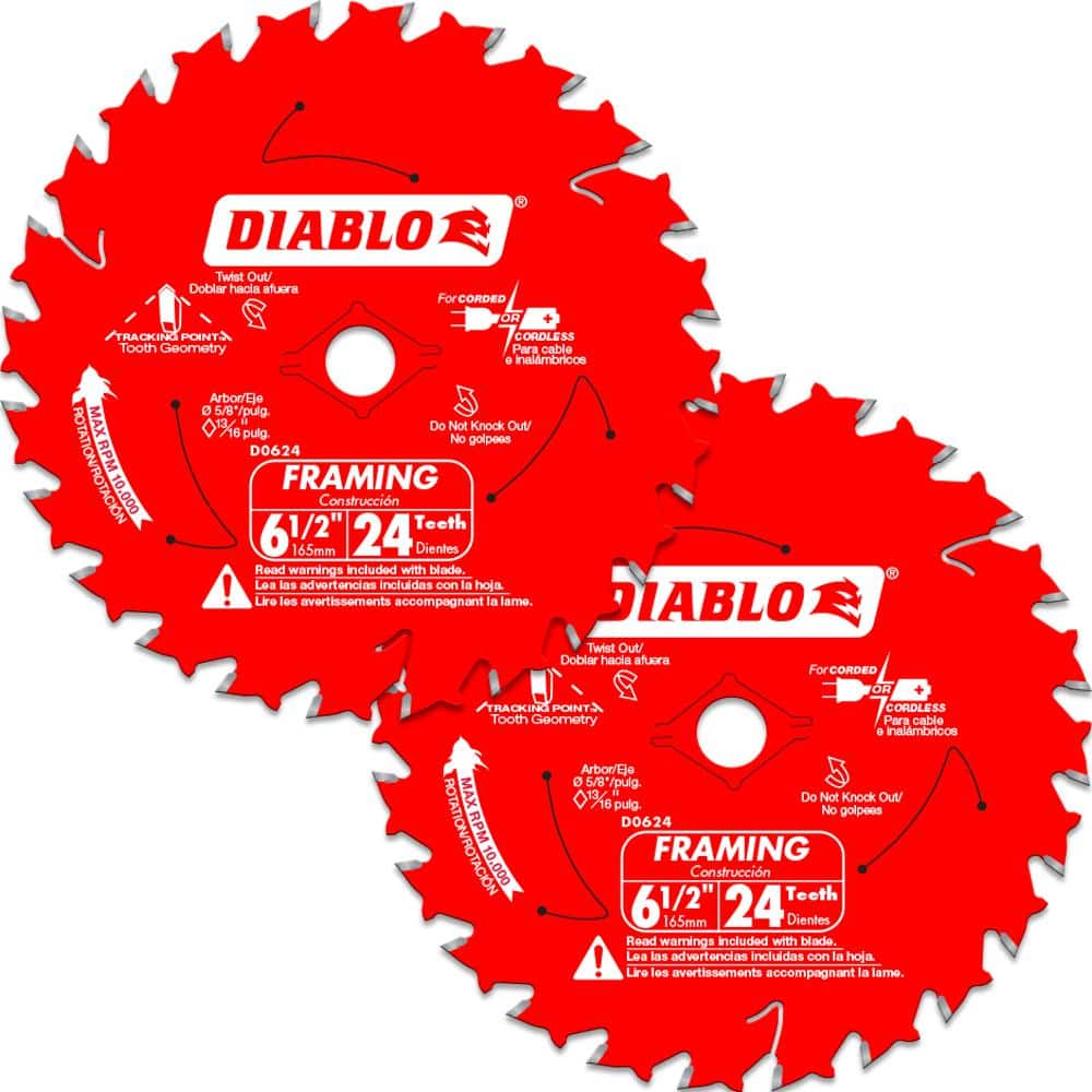 DIABLO Tracking Point 6-1/2 in. x 24-Tooth Framing Circular Saw Blade Value  Pack (2-Pack) D0624RVP The Home Depot