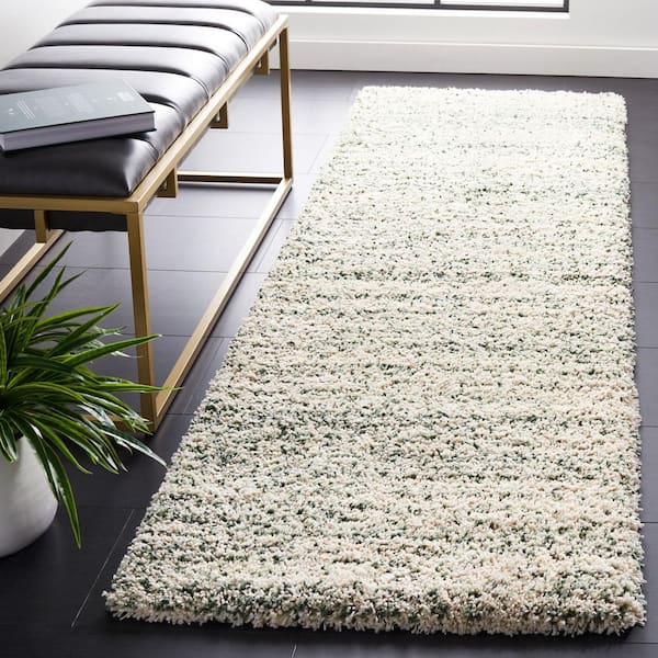 Hudson Shag 2 ft. x 6 ft. Ivory/Green Solid Marle Runner Rug