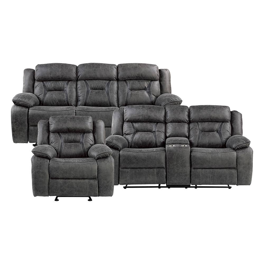 Driscoll 84.5 in. W. Pillow Top Arm Microfiber Rectangle 3-Piece Manual Rec