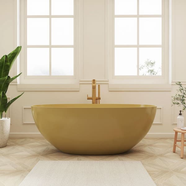 Ula 61 in. x 29 in. Stone Resin Freestanding Soaking Bathtub in Camel