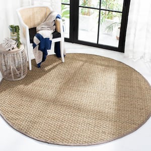 Natural Fiber Beige/Gray Doormat 3 ft. x 3 ft. Border Woven Round Area Rug