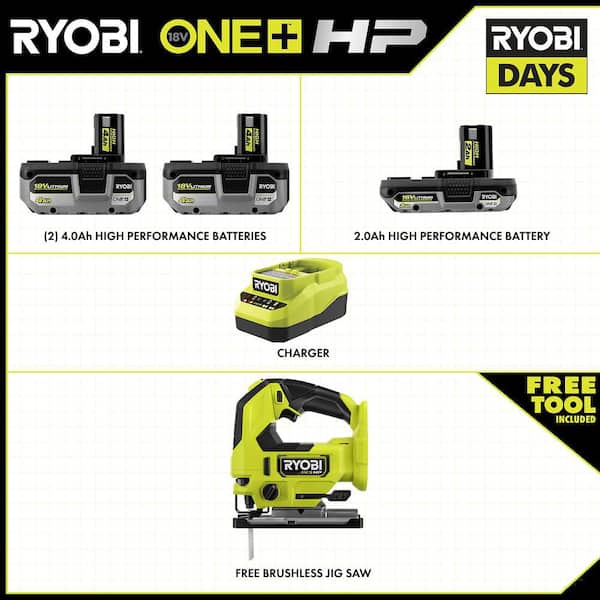 ONE+ HP 18V Brushless Cordless Jig Saw Kit with (2) 4.0 Ah Batteries, 2.0 Ah Battery, and Charger