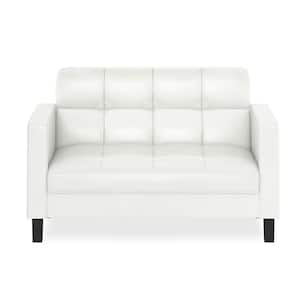 Brive 54.1 in. White Tufted Faux Leather 2-Seater Loveseat with Square Arms