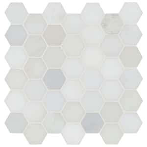 Greecian White Hexagon 12 in. x 11.75 in. Polished Marble Mesh-Mounted Mosaic Floor and Wall Tile (9.8 sq. ft. / case)