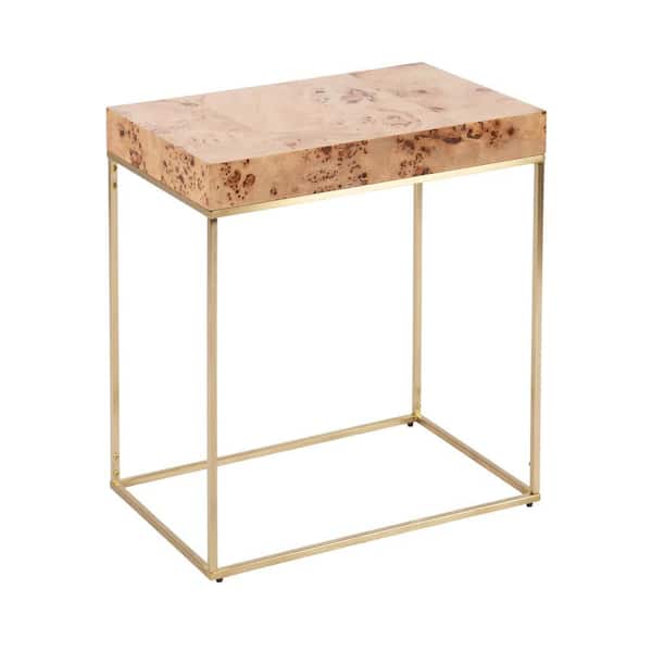 Karlsen 22 in. Natural/Gold Rectangle Wood End Table