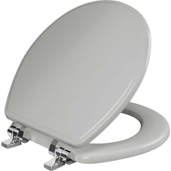 BEMIS Weston Round Soft Close Enameled Wood Closed Front Toilet Seat in Silver Never Loosens Chrome Metal Hinge