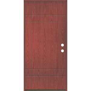 SUMMIT Modern 36 in. x 80 in. Left-Hand/Inswing 10-Grid Solid Panel Redwood Stain Fiberglass Prehung Front Door