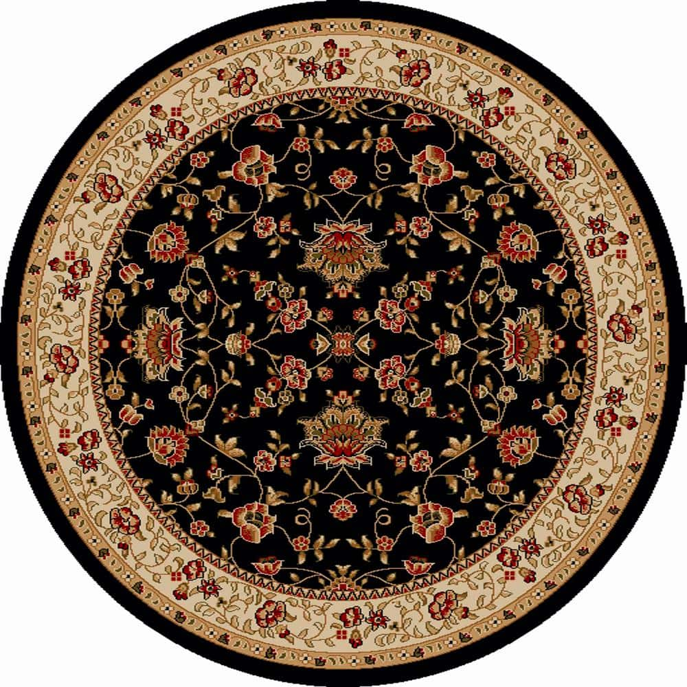 Como Black 8 ft. Round Traditional Oriental Floral Area Rug 1597/1416 ...