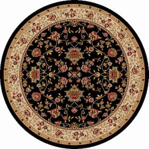 Como Black 8 ft. Round Traditional Oriental Floral Area Rug