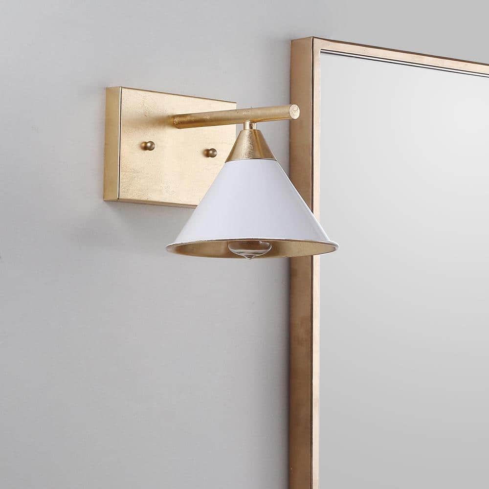 Yvette 7.5" White and Gold Leaf Distressed Metal Wall Sconce