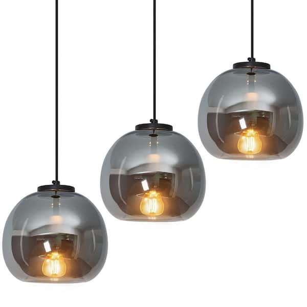 Home Lighting ‎60-Watts 1 Light 7.87 in. Mirror Smoke Gray Glass Pendant Light for Bedroom, No Bulbs Included, 3-Pack