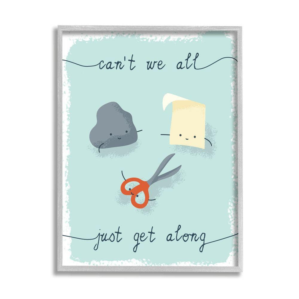 Stupell Industries Rock Paper Scissors Illustration All Get Along by Daphne Polselli Framed Typography Wall Art Print 24 in. x 30 in., Blue -  af-178_gff24x30