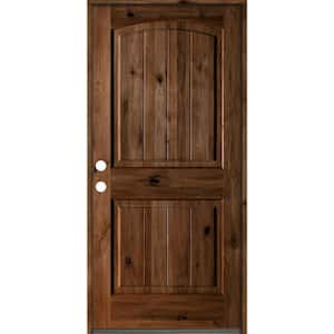 42 in. x 80 in. Rustic Knotty Alder Arch Top V-Grooved Provincial Stain Right-Hand Wood Single Prehung Front Door