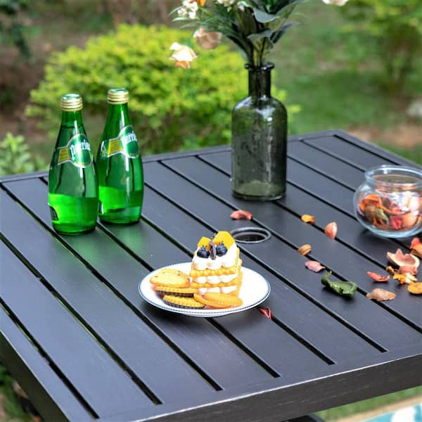 PHI VILLA 1.57 in. Black Square Metal Patio Outdoor Bistro Table