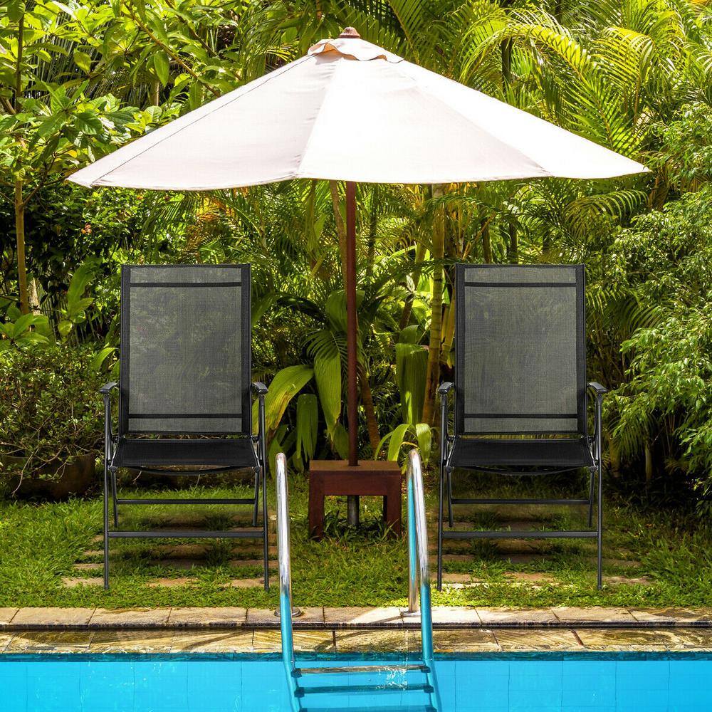 Set of 2 Black Adjustable Folding Patio Dining Chairs