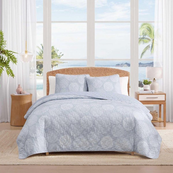 Ocean Island 3-Piece Blue Island Cotton Percale King Quilt Set
