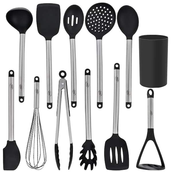 Black Kitchen Utensils Set of 10, P&P CHEF Heat-resistant Silicone Cooking  Utensil with Stainless St…See more Black Kitchen Utensils Set of 10, P&P