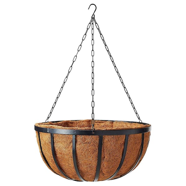Arcadia Garden Products Solstice 16 in. Black Metal Coconut Hanging Basket
