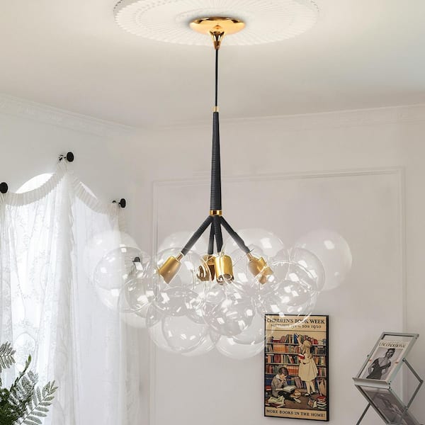 Y'INSP 4-Light Black Sphere Modern Glass Bubble Chandelier with Bulbs Included