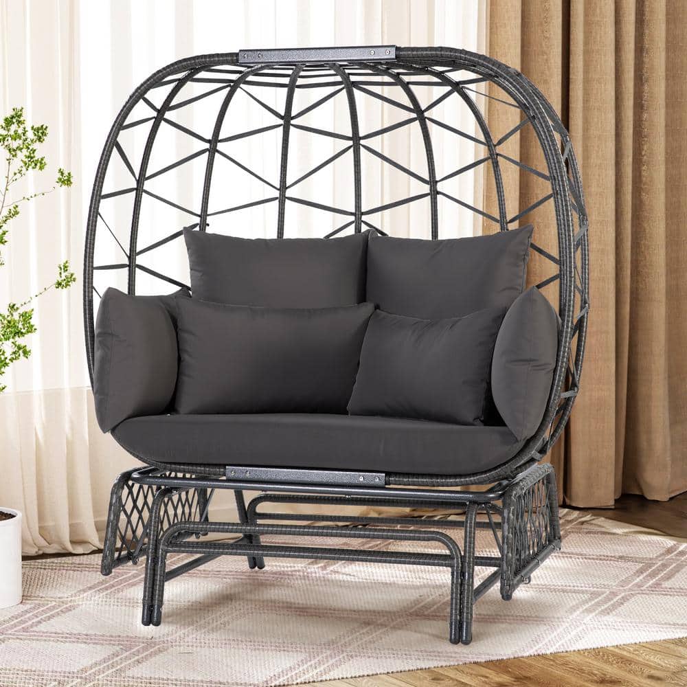 Gray Double Glider Outdoor Egg Chair with Cushions