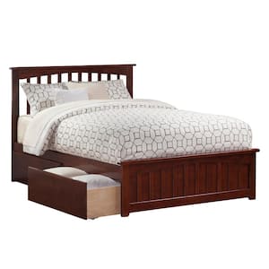 Mission Walnut Queen Solid Wood Storage Platform Bed with Matching Foot Board with 2 Bed Drawers