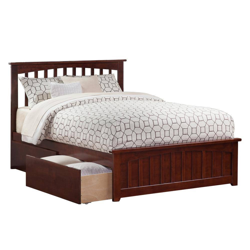 AFI  Mission Walnut Queen Solid Wood Storage Platform Bed with Matching Foot Board with 2 Bed Drawers - 1
