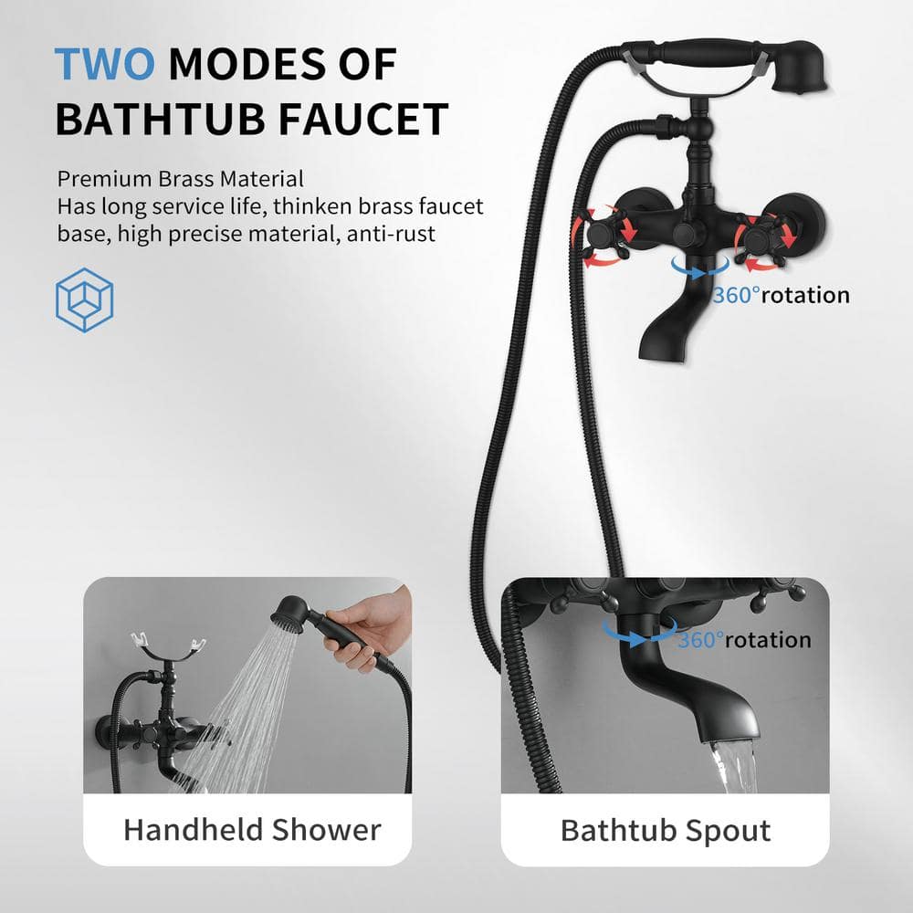 Matte Black Double Handle Wall Mount Tub Faucet
