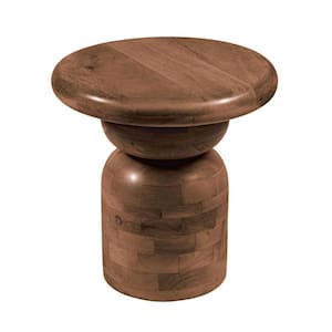 Alden 18 in. Walnut Finish Round Mango Wood End Table with Stacked End Grain Base