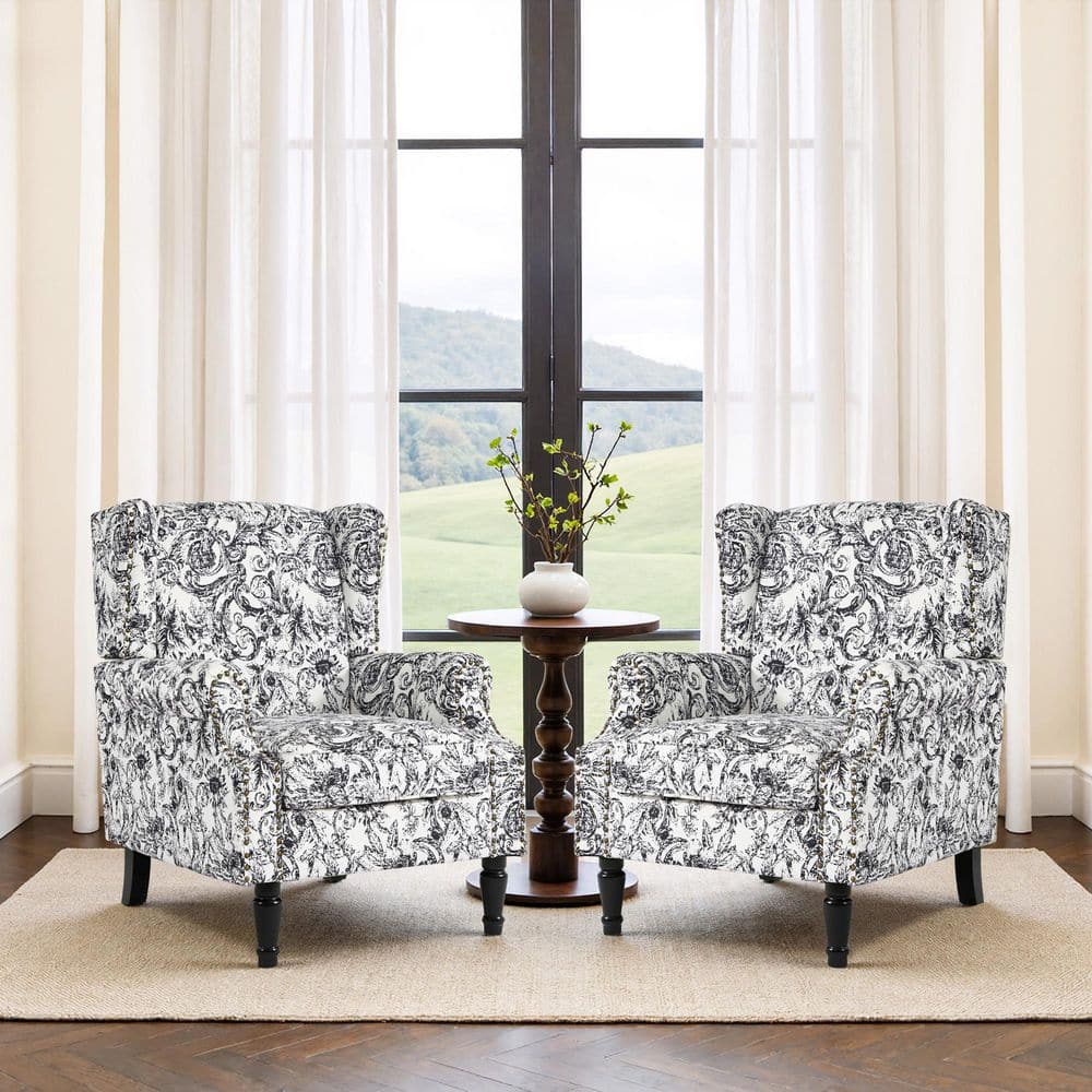Rococo Black Linen Upholstered High Back Accent Arm Chair With Nailhead Trim (Set of 2) price history on PriceWatchPro