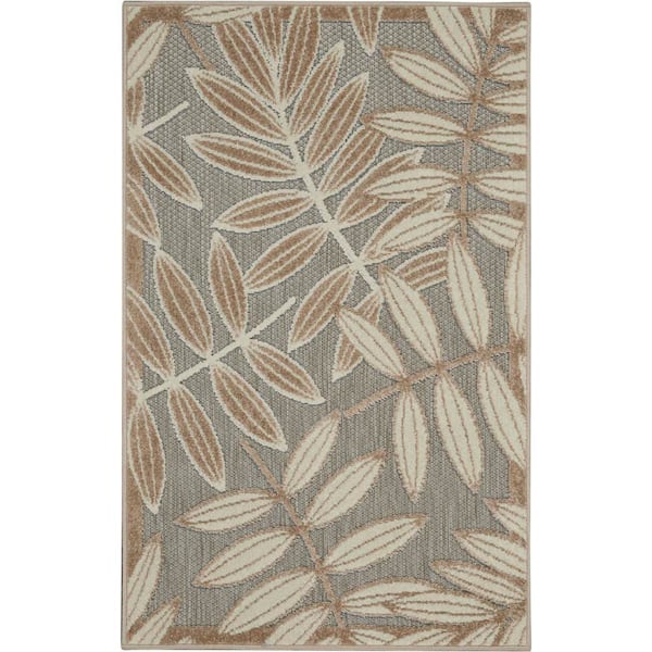 Aloha Natural 2 ft. x 3 ft. Indoor/Outdoor Botanical Contemporary Area Rug