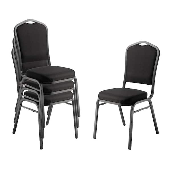 National Public Seating 9300-Series Ebony Black Seat / Black Frame Deluxe Fabric Upholstered Stack Chair (4-Pack)