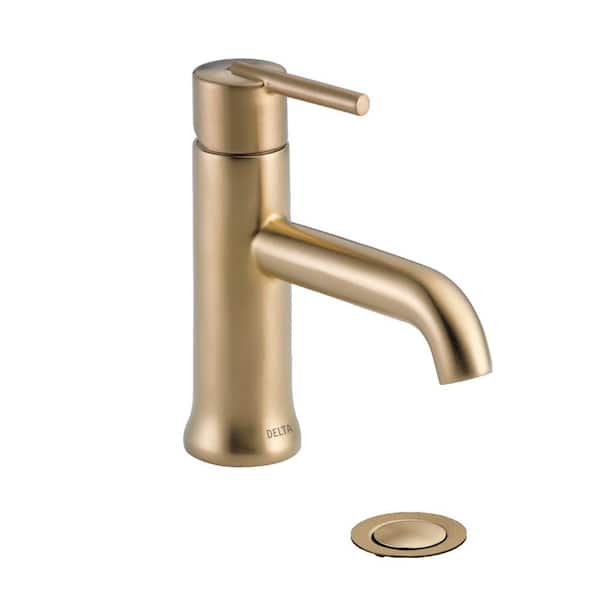 Delta Trinsic Single Hole Single-Handle Bathroom Faucet with Metal Drain Assembly in Champagne Bronze