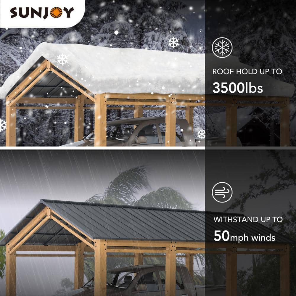 Large Cedar Wood Carport with Black Metal Roof