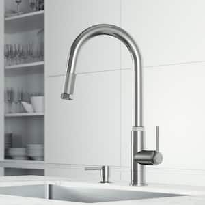 Hart Arched Single Handle Pull-Down Spout Kitchen Faucet Set with Soap Dispenser in Stainless Steel