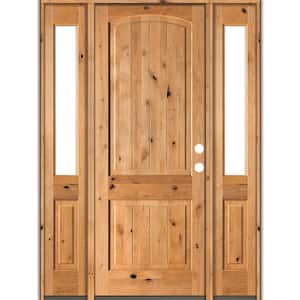 58 in. x 96 in. Rustic Knotty Alder Arch clear stain Wood w.V-Groove Left Hand Single Prehung Front Door/Half Sidelites