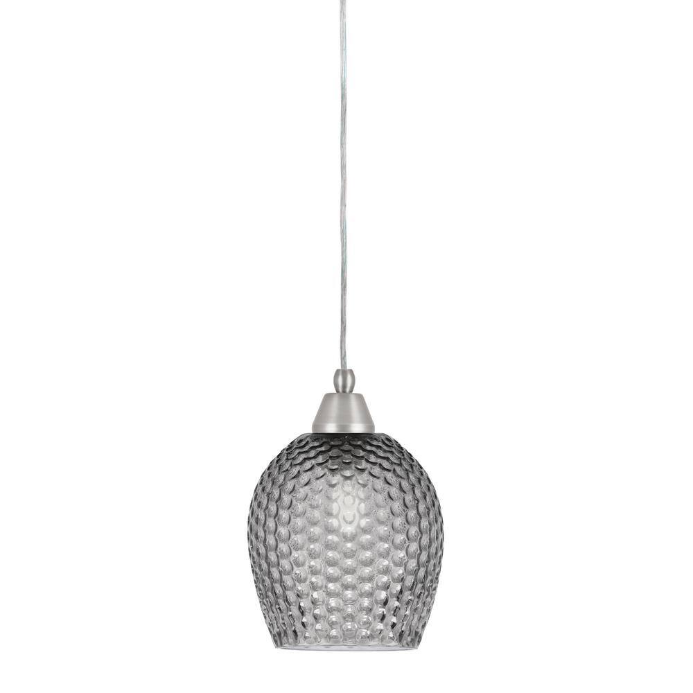 Bryson 7 in. 1-Light Brushed Nickel Cord Pendant Light with 7.5 in. Smoke T