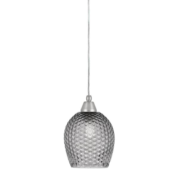 Unbranded Bryson 7 in. 1-Light Brushed Nickel Cord Pendant Light with 7.5 in. Smoke Textured Glass Shade, no bulb included