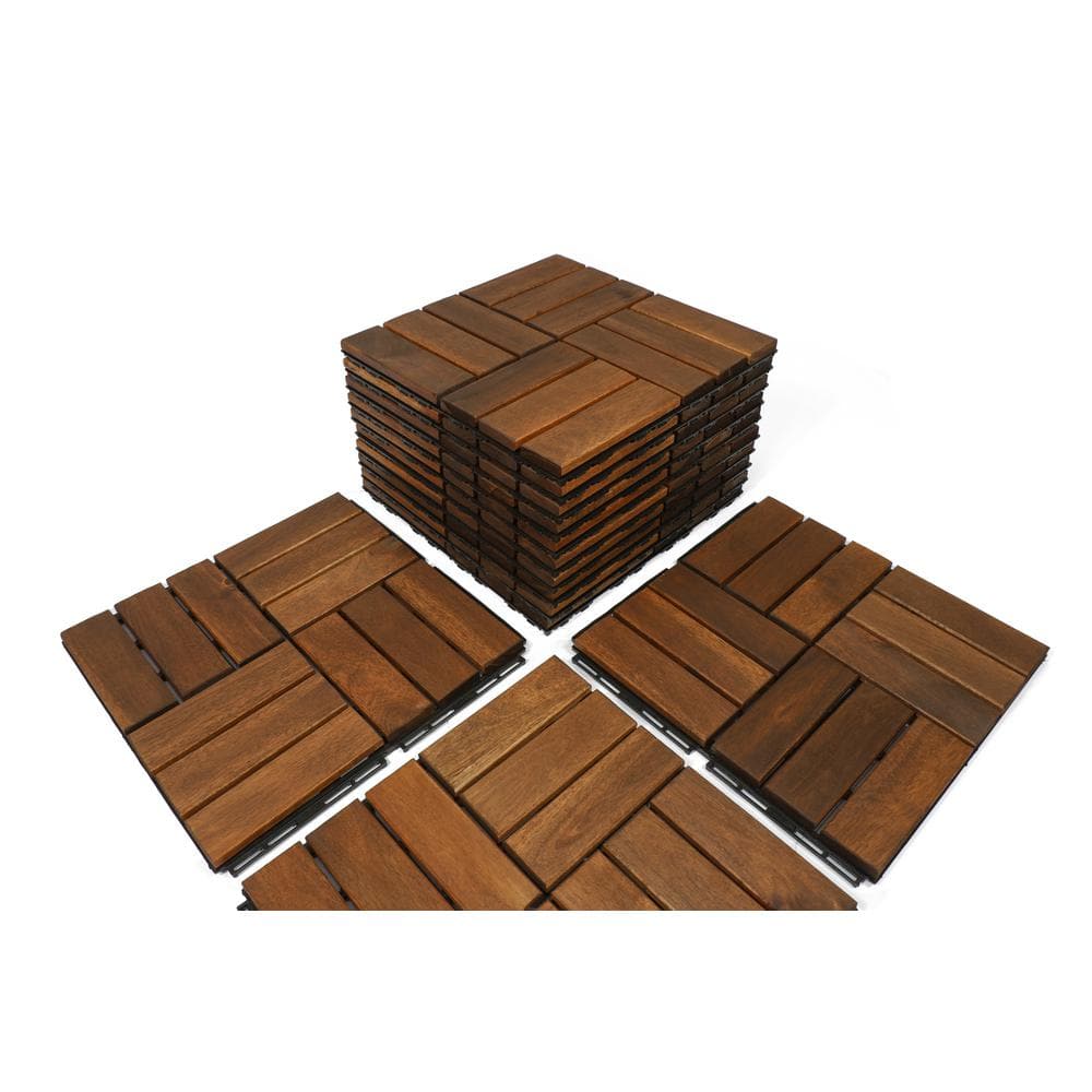 Afoxsos 12 in. x 12 in. Square Acacia Wood Interlocking Flooring Tiles (Pack  of 10 Tiles) HDMX052 The Home Depot