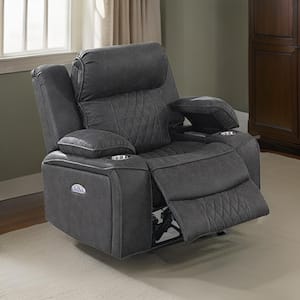 Gray Faux Leather Power Standard Recliner with USB Port and Storage