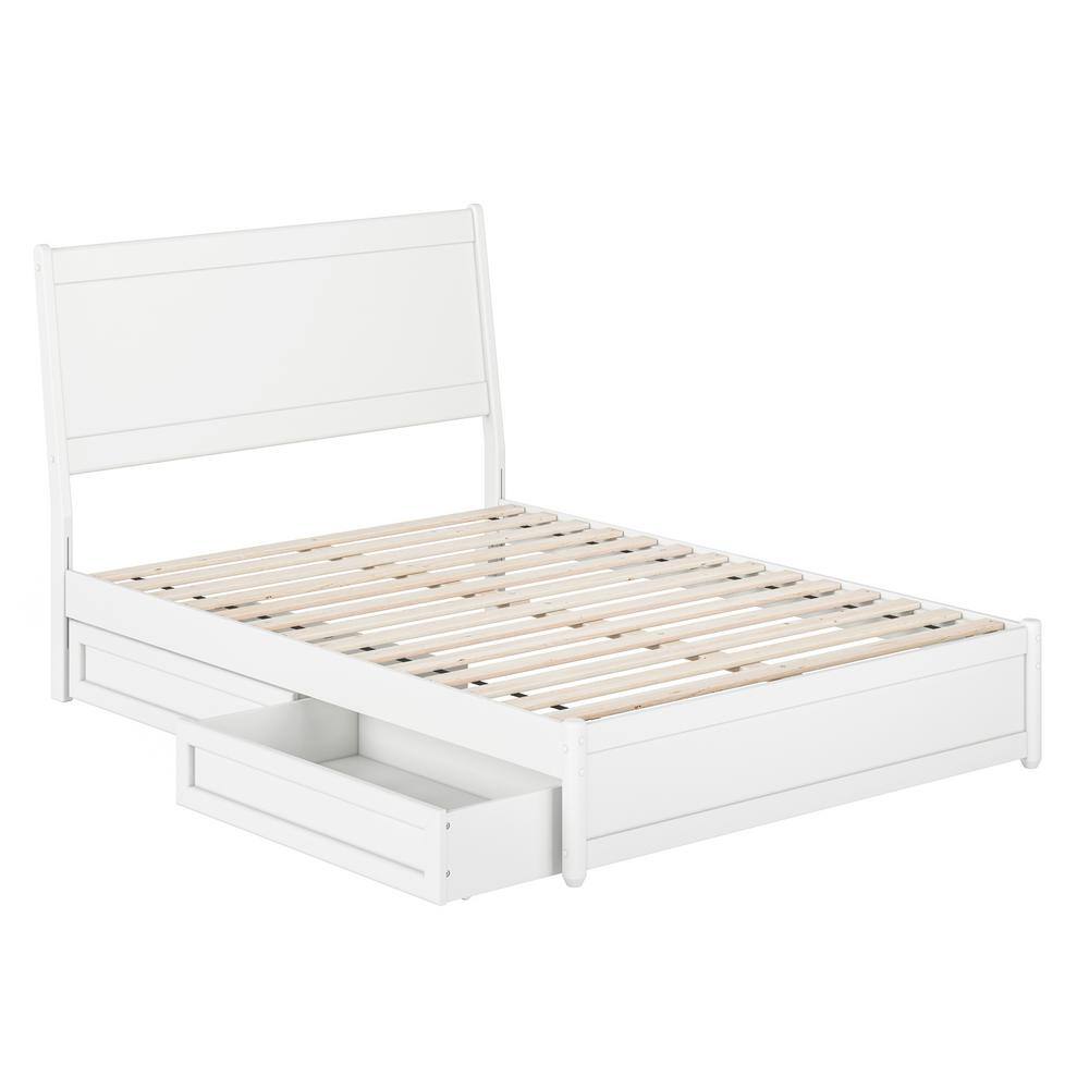 Casanova White Full Wood Platform Bed with Storage Drawers