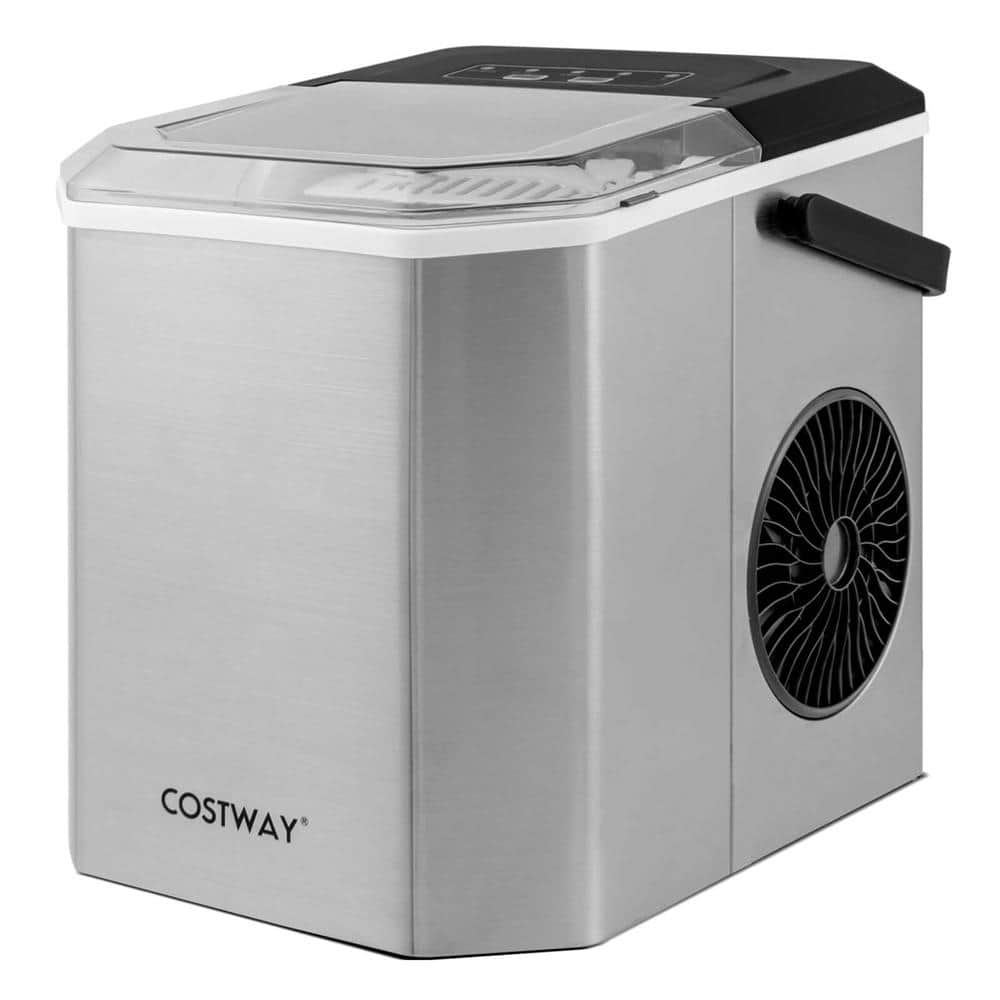 Costway 8.7 in. 26.5 lbs./24 Hrs Countertop Portable Ice Maker in Silver