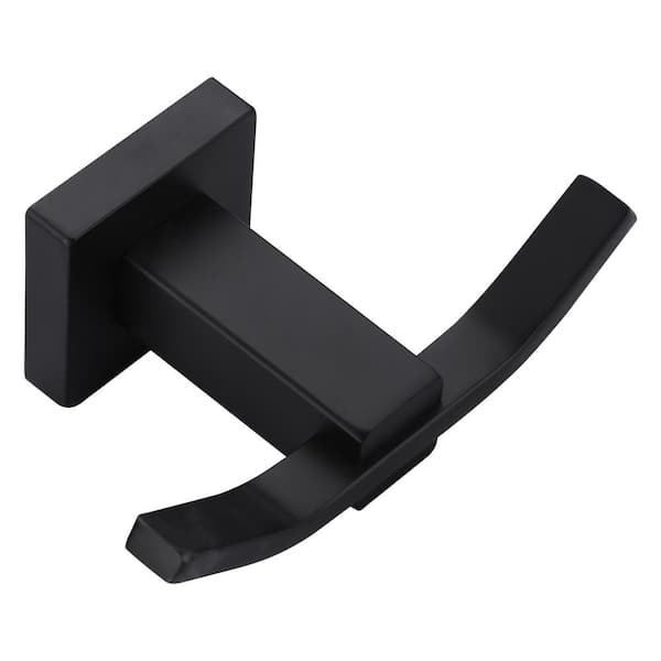 IVIGA Stainless Steel Wall Mount J-Hook Double Robe/Towel Hook Bath Hardware Accessory in Matte Black