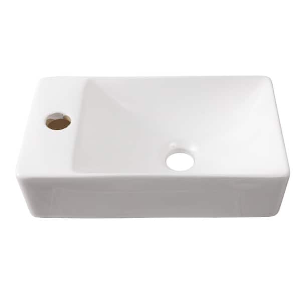 Felix 15 in. W x 8 in. D Modern Wall Mounted Rectangular Ceramic Mini Sink, Left-Side Faucet, White