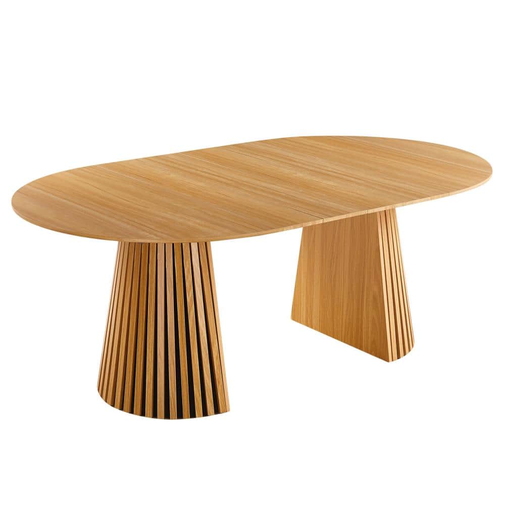 Oak MDF Tabletop 47.24 in. W Double Pedestal Extendable Dining Table Seats 6