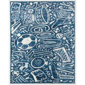 Sportsglyphs Blue 4 ft. x 6 ft. Abstract Area Rug